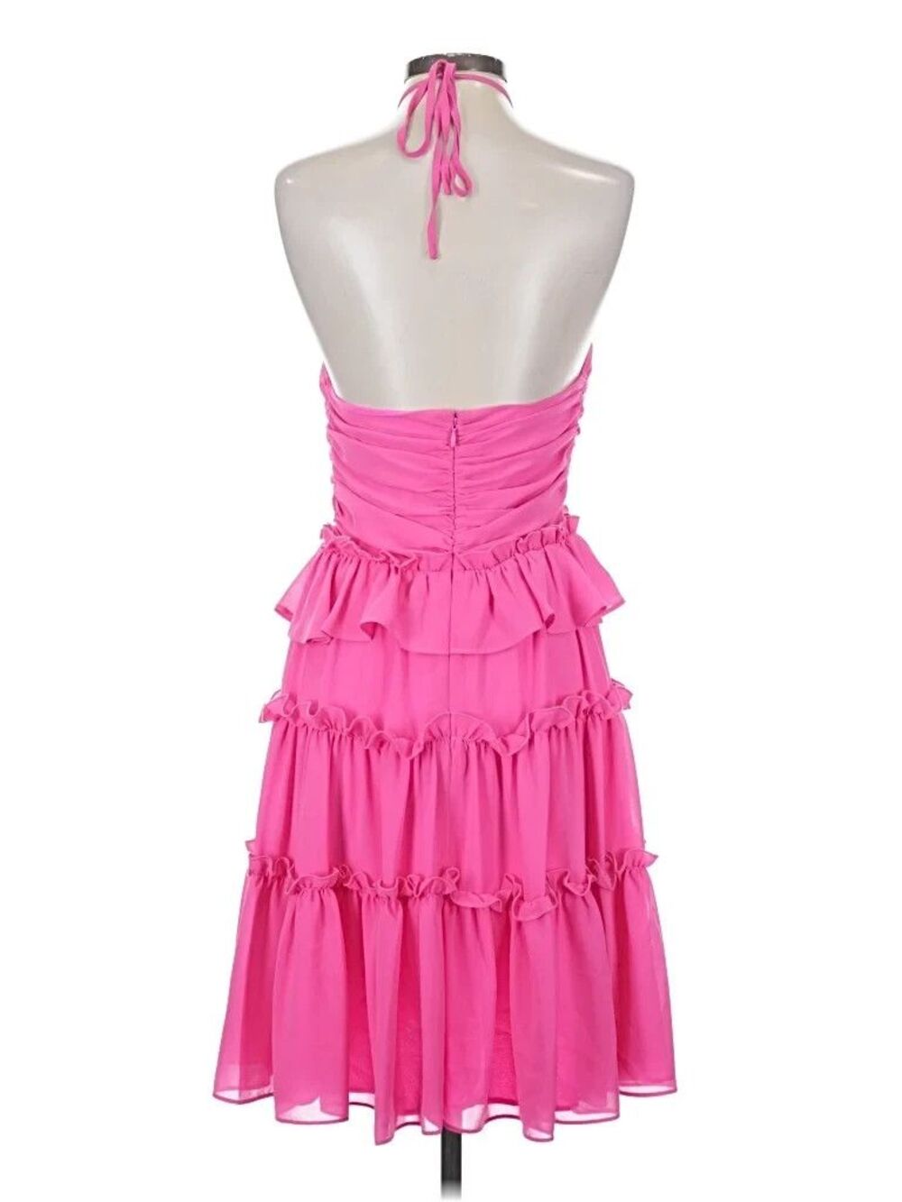 One 33 Social women Fuchsia Pink Tier Ruffle Halter Short Mini Dress size 2 $375 - Picture 8 of 13
